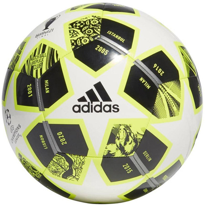 Czarno-biało-żółta piłka nożna Liga Mistrzów Adidas Finale 21 Club GK3472 - rozmiar 5