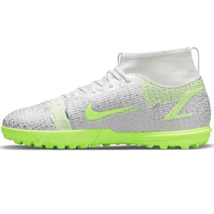 Biało-srebrne buty piłkarskie turfy na orlik Nike Mercurial Superfly 8 Academy TF CV0789-107 - Junior