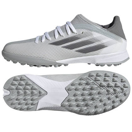 Biało-szare buty turfy Adidas X Speedflow Messi.3 FY3322 - Junior